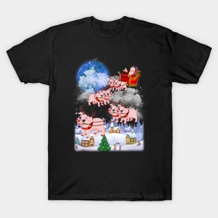 Santa Clause Drives Pig Reindeer Sleigh T-Shirt